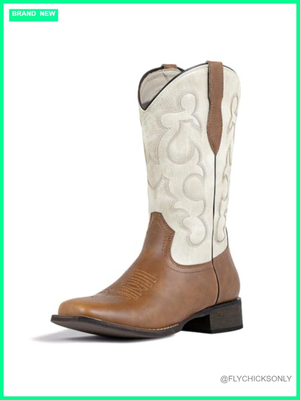 Square Toe Two-Toned Western Cowboy Boots Mid-Calf Faux Leather